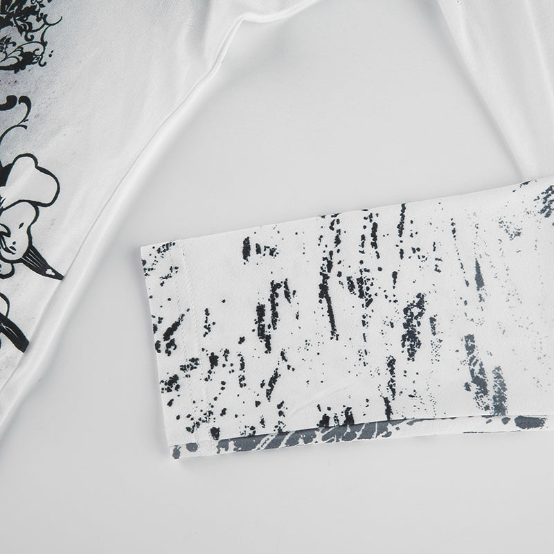 Rhinestone Graphic Print T-shirt Retro Harajuku Fairycore Grunge Slim Fit Pullovers Tees y2k Aesthetic Vintage Gothic Tos Women