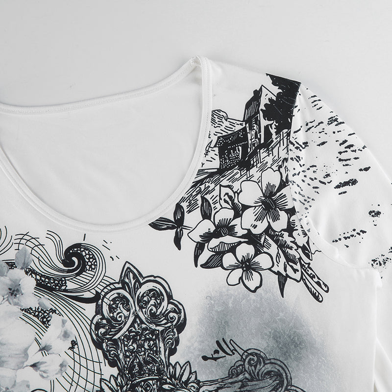 Rhinestone Graphic Print T-shirt Retro Harajuku Fairycore Grunge Slim Fit Pullovers Tees y2k Aesthetic Vintage Gothic Tos Women