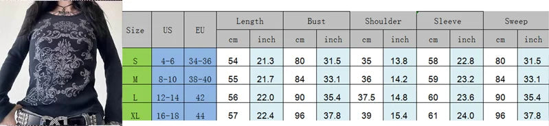 Y2K Grunge Cyber Mall Goth Thermal T-shirt Skulls Graphic Print Long Sleeve Pullovers Tops Women 90s Vintage Aesthetic Tees