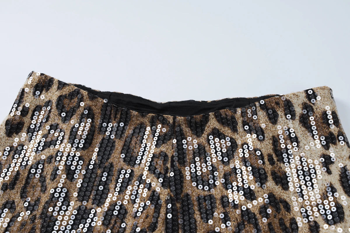 Dulzura Women’S Leopard Sequins Slim Shorts Sexy Casual Clothes For Ladies Party Club Streetwear Autumn Winter