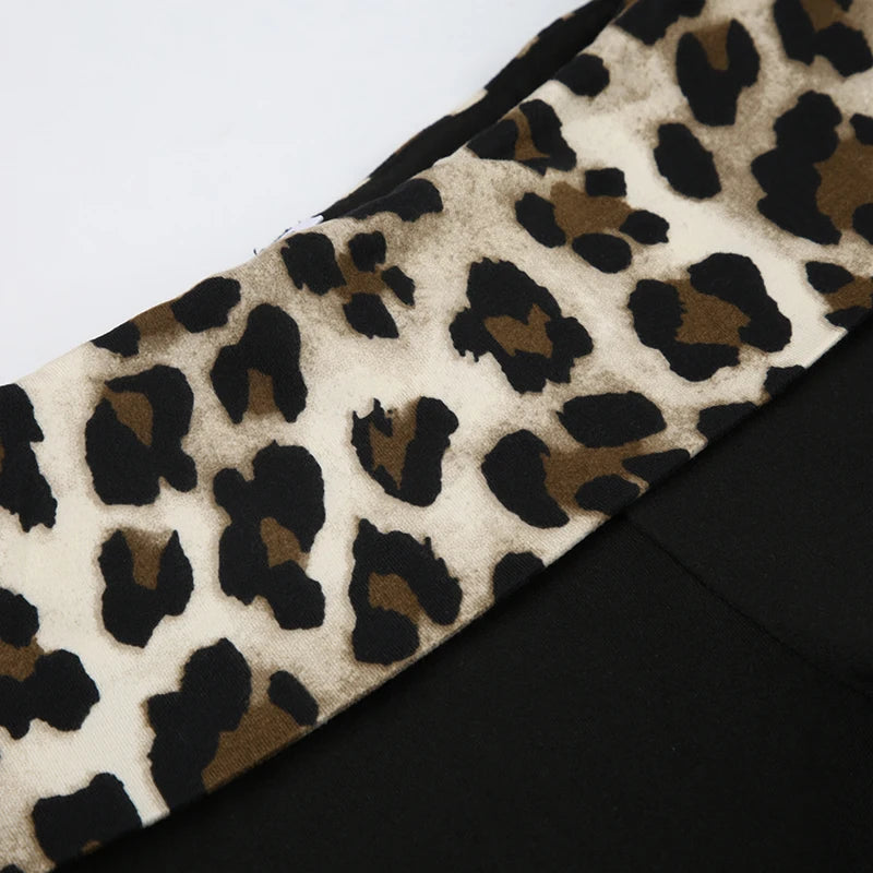 SUCHCUTE Leopard Print Patchwork Skinny Shorts Y2K Aesthetic 2000s Elastic Waist Bottoms Women Fashion Grunge Fairycore Clothes