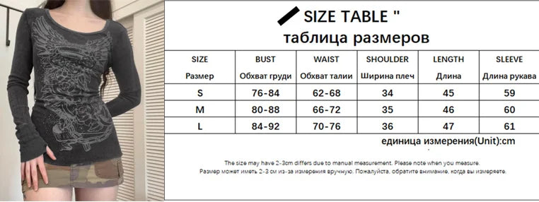 Rhinestone Graphic Print T-shirt Retro Harajuku Fairycore Grunge Slim Fit Pullovers Tees y2k Aesthetic Vintage Gothic Tos Women