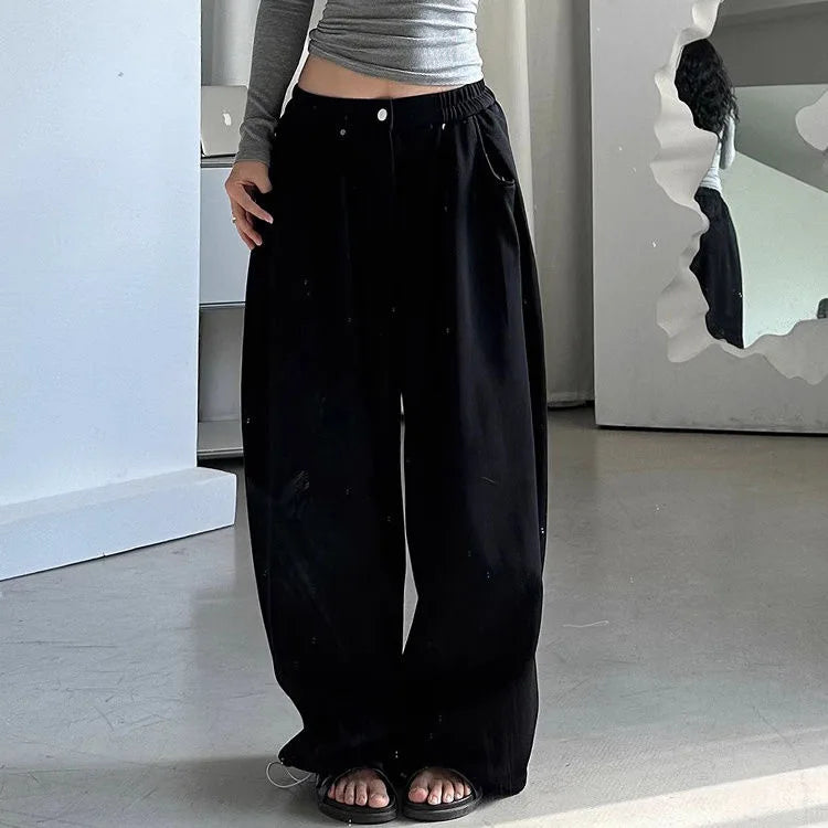 Harajuku Contrast Color Stripe Wide Leg Trousers Vintage Grunge Loose Knitted Casual Pant Y2k Aesthetic Women Straight Pants