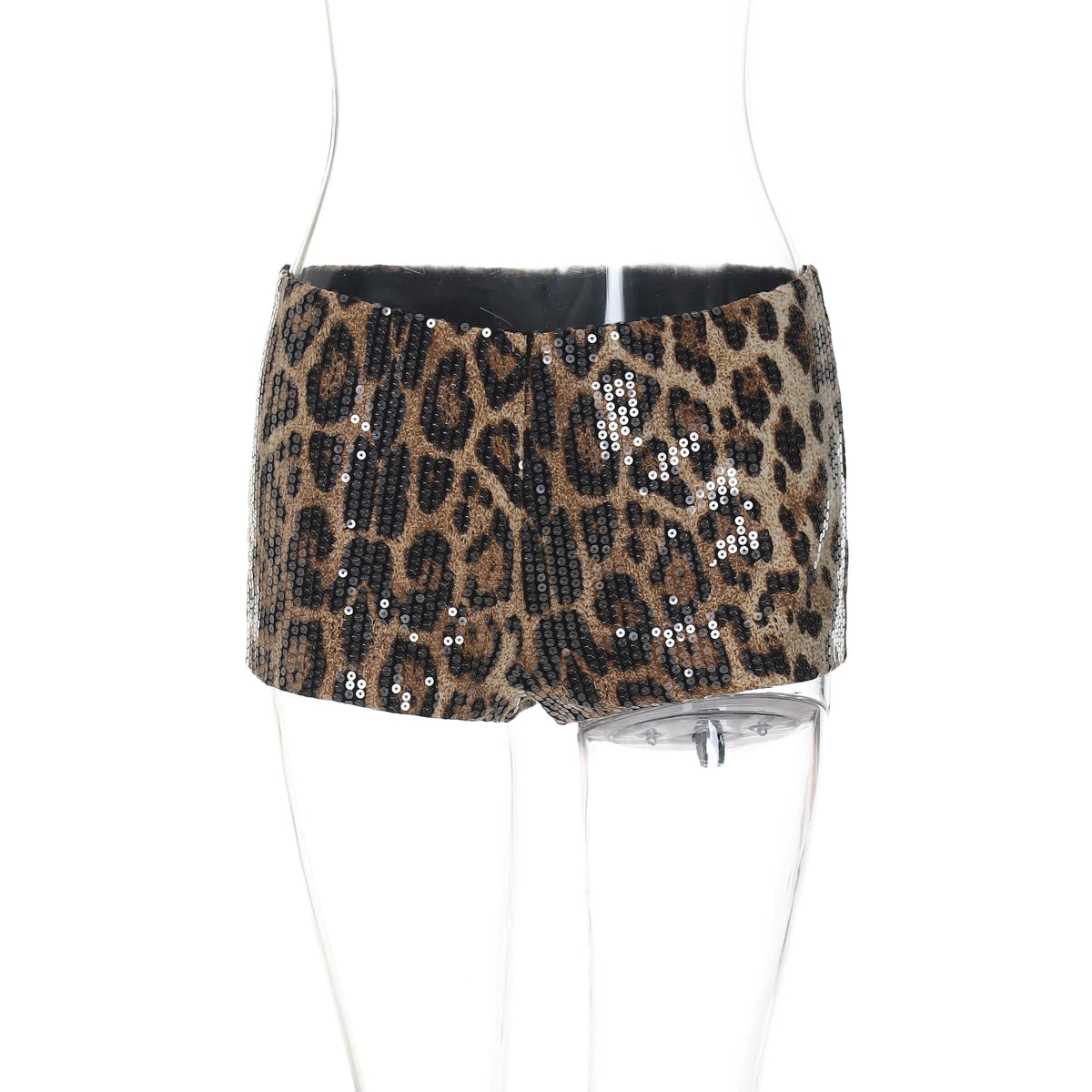 Dulzura Women’S Leopard Sequins Slim Shorts Sexy Casual Clothes For Ladies Party Club Streetwear Autumn Winter