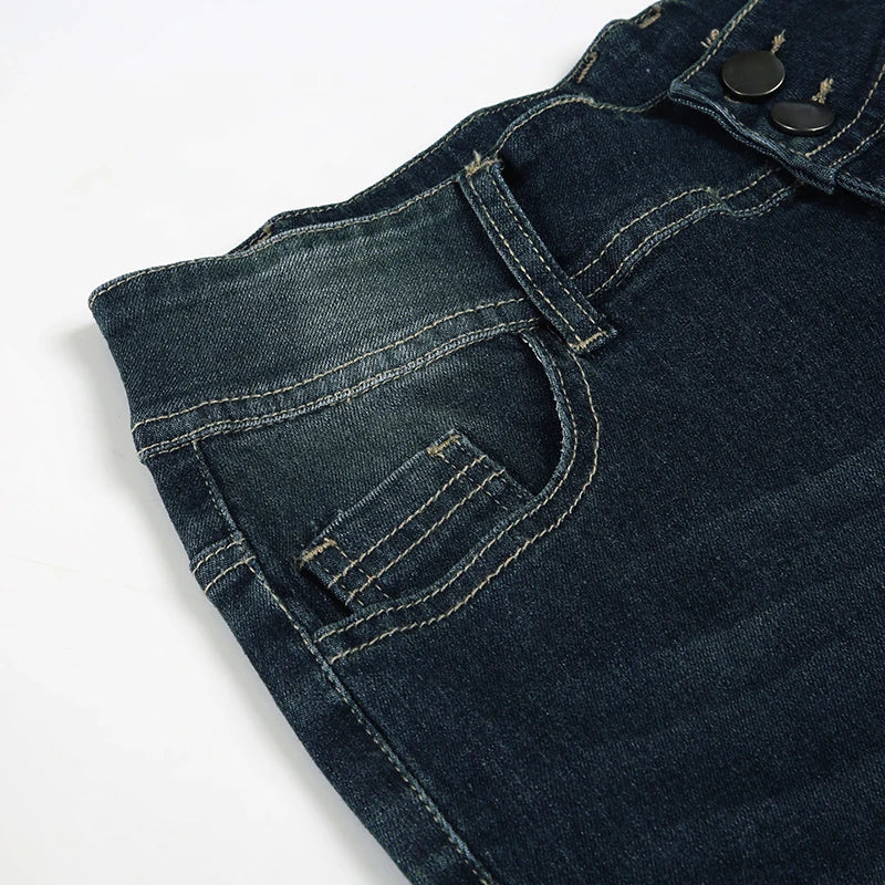 Weekeep Vintage y2k Flared Jeans Retro Button-up Low Rise Casual Denim Pants Harajuku 2000s Trousers Basic Aesthetic Mom Jeans