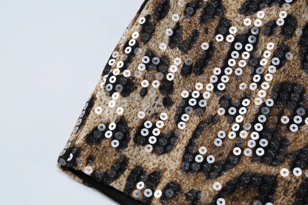 Dulzura Women’S Leopard Sequins Slim Shorts Sexy Casual Clothes For Ladies Party Club Streetwear Autumn Winter