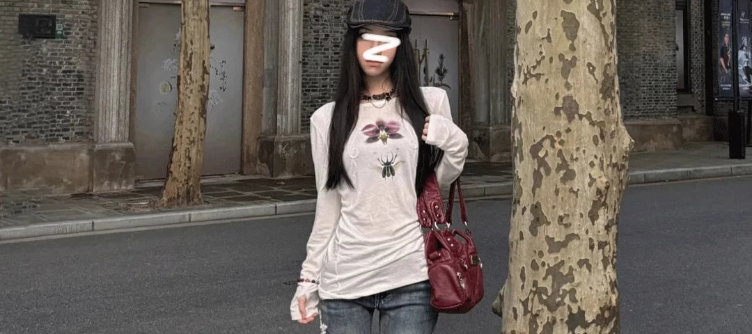 Women American Street Bell-Bottom Jeans Grunge Japanese Abi Low Rise Y2K Embroidery Denim Flare Pants 2000s Grunge Goblin Core