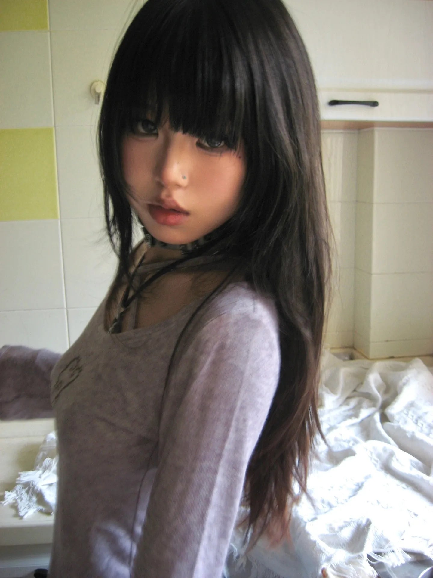 Karrram Japanese Y2k Knitted Tops Grunge Aesthetics Flare Sleeve T-shirts Vintage Harajuku Purple Knitwear American Retro 2000s