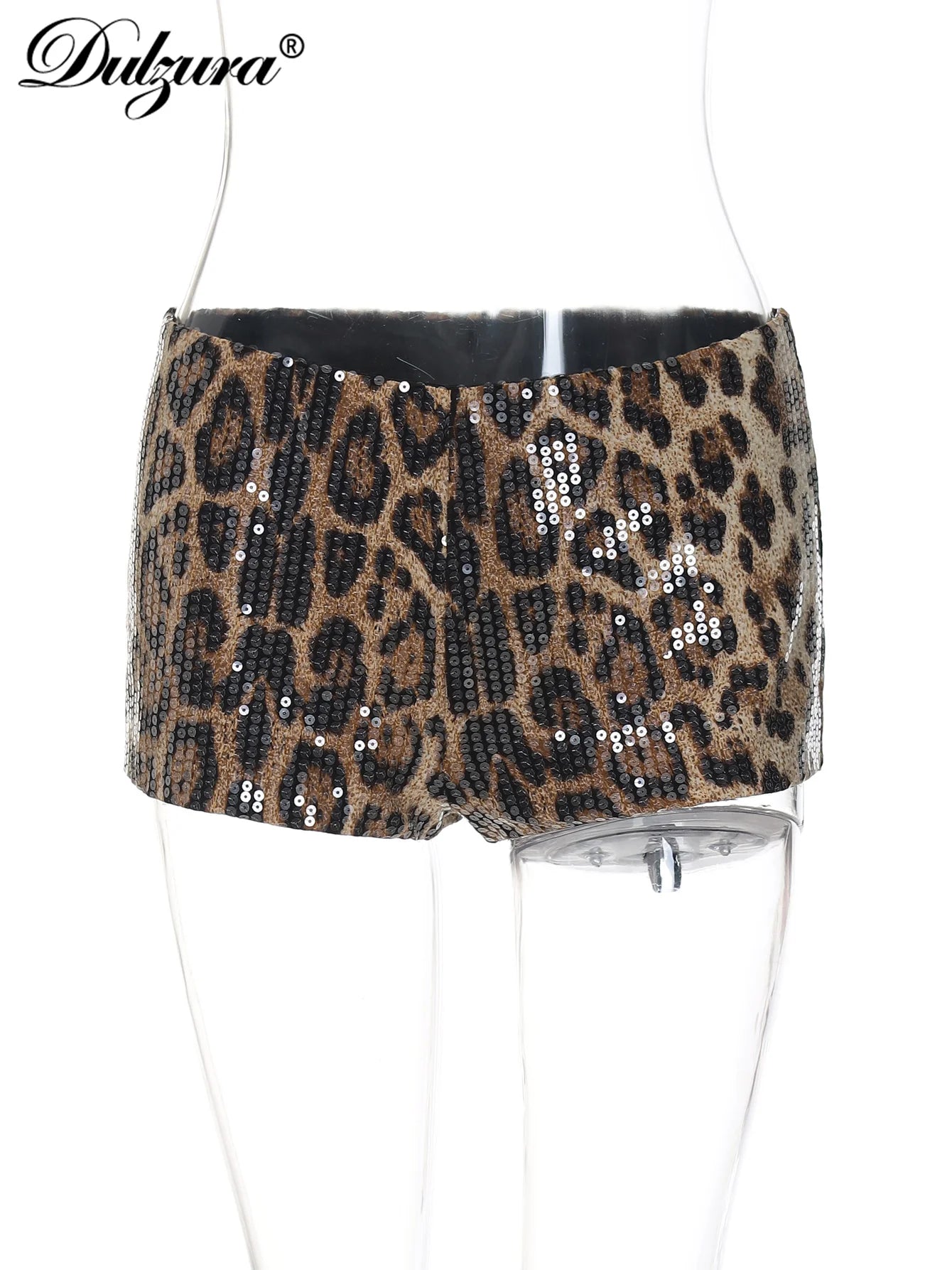 Dulzura Women’S Leopard Sequins Slim Shorts Sexy Casual Clothes For Ladies Party Club Streetwear Autumn Winter