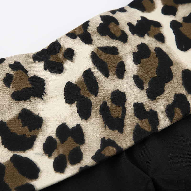 SUCHCUTE Leopard Print Patchwork Skinny Shorts Y2K Aesthetic 2000s Elastic Waist Bottoms Women Fashion Grunge Fairycore Clothes