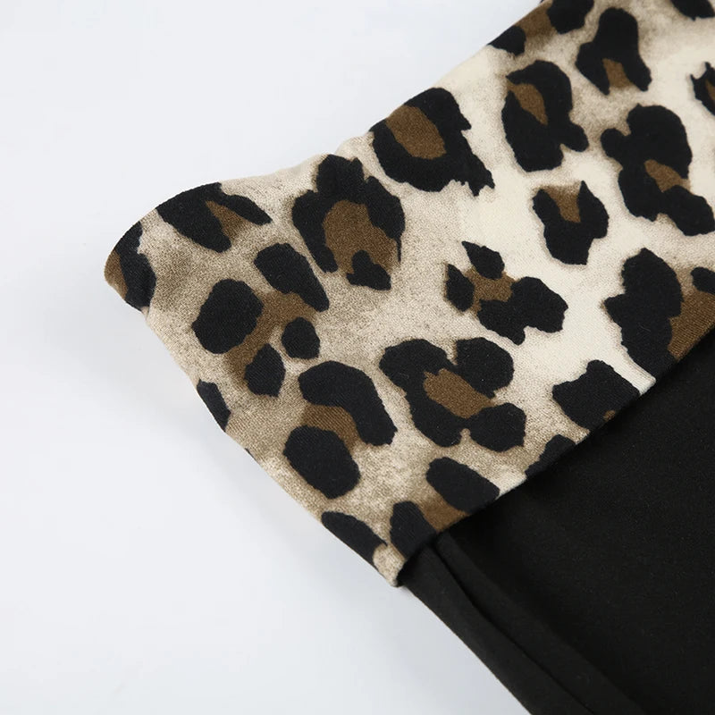 SUCHCUTE Leopard Print Patchwork Skinny Shorts Y2K Aesthetic 2000s Elastic Waist Bottoms Women Fashion Grunge Fairycore Clothes