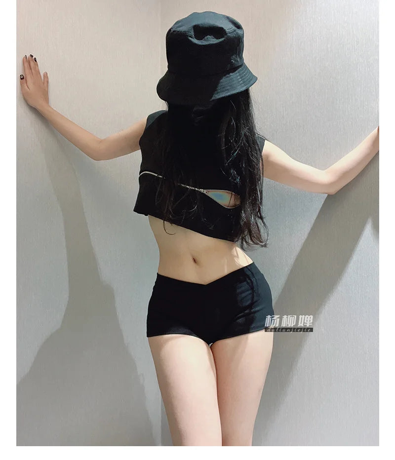 WOMENGAGA Simple Black Dance Fitness Running Ultra Short Sports Casual Shorts Female Summer Tight Low Waist Sexy Korean US8F