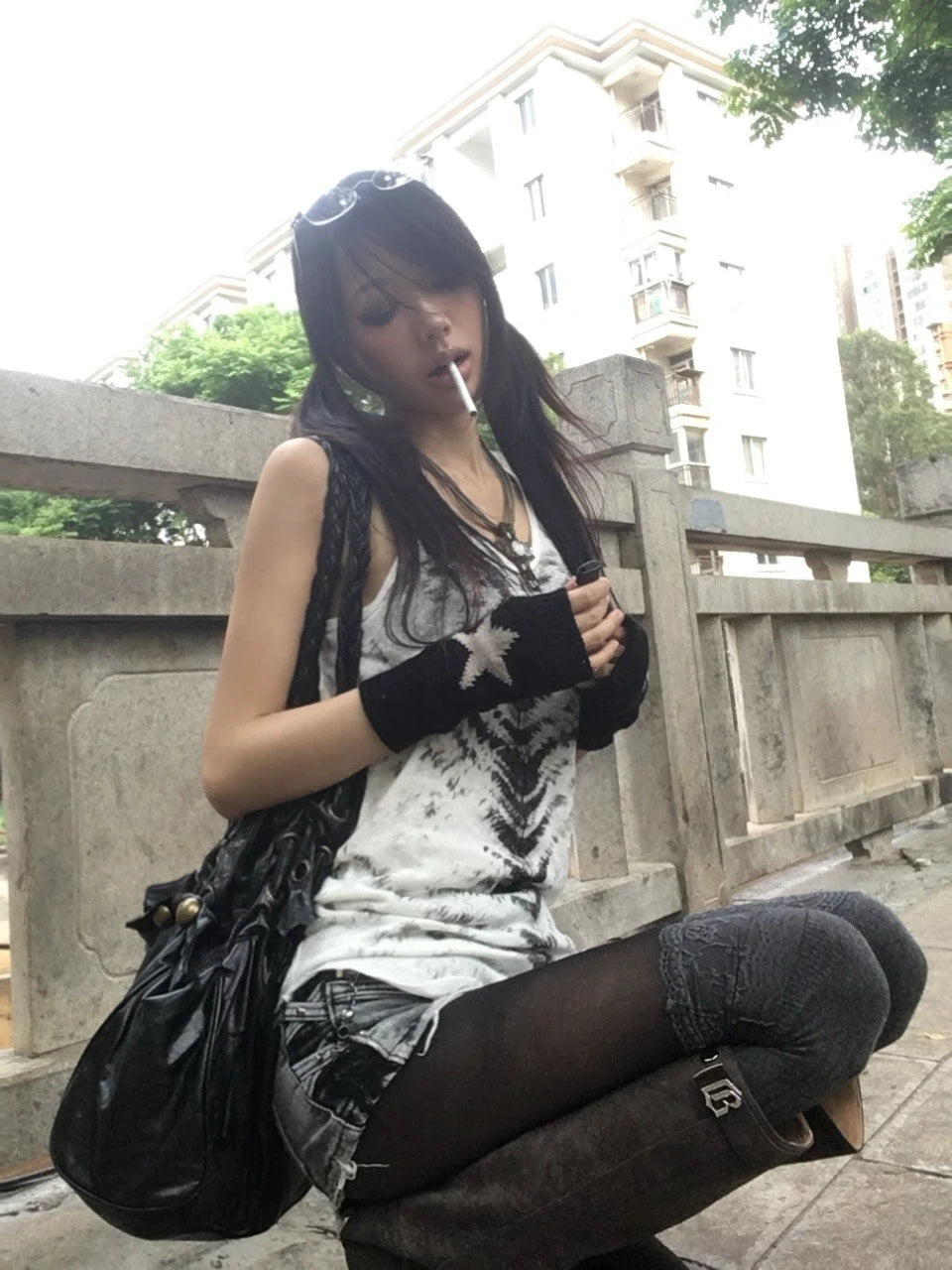 Karrcat Grunge Aesthetics Tie Dye Tank Top Trashy 2000s Style Long Tanktop Japanese Y2k Sleeveless Top Gothic Vintage Streetwear