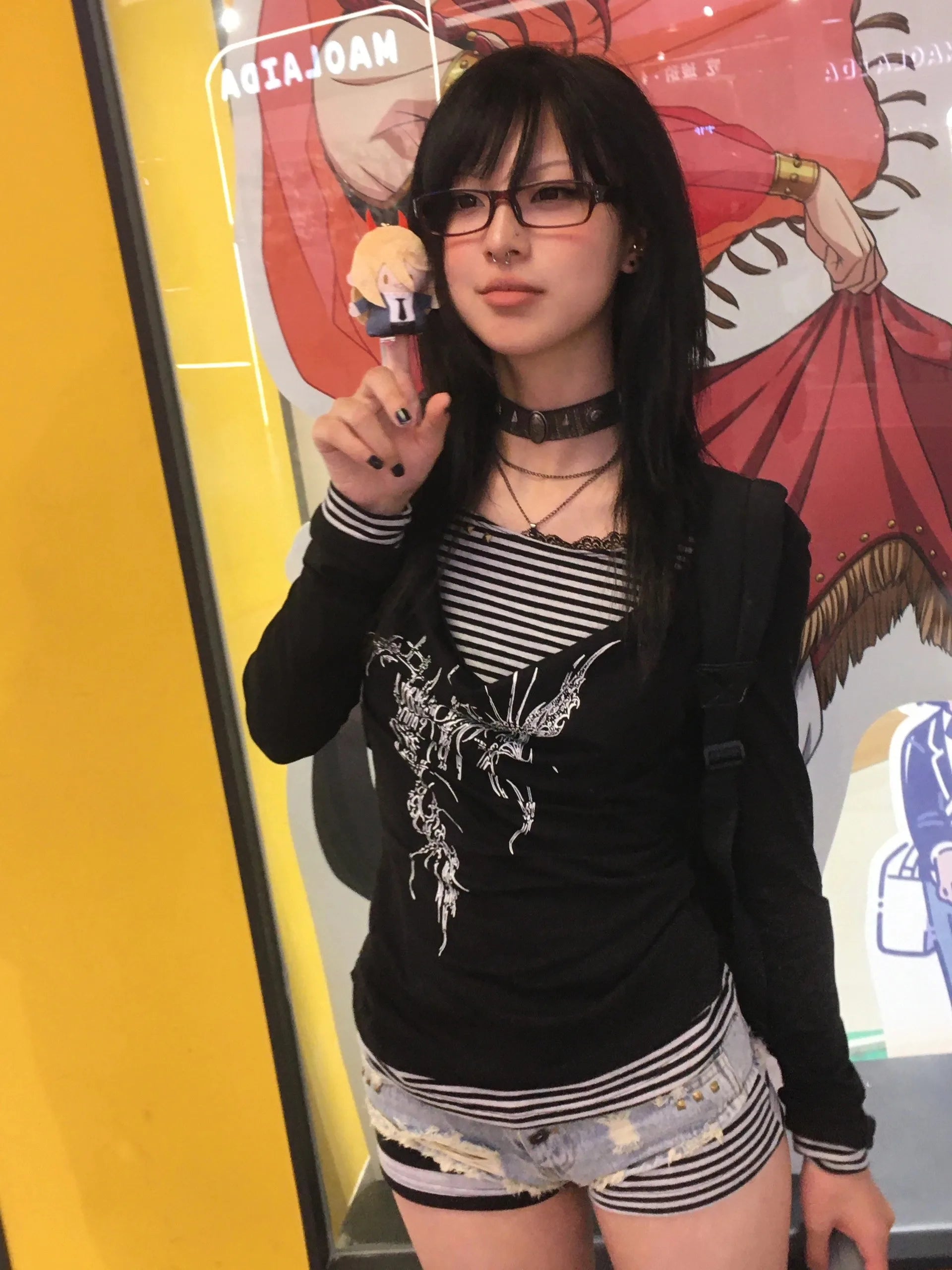 Karrram Japanese Y2k Fake Two-piece Tops Trashy 2000s Tattoo Print T-shirt Grunge Aesthetics Patchwork T Shirts Gothic Vintage