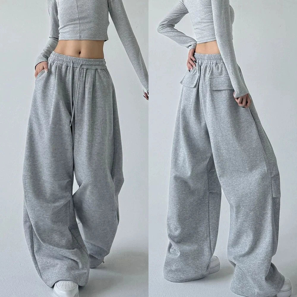 Harajuku Contrast Color Stripe Wide Leg Trousers Vintage Grunge Loose Knitted Casual Pant Y2k Aesthetic Women Straight Pants