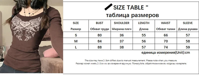 Rhinestone Graphic Print T-shirt Retro Harajuku Fairycore Grunge Slim Fit Pullovers Tees y2k Aesthetic Vintage Gothic Tos Women