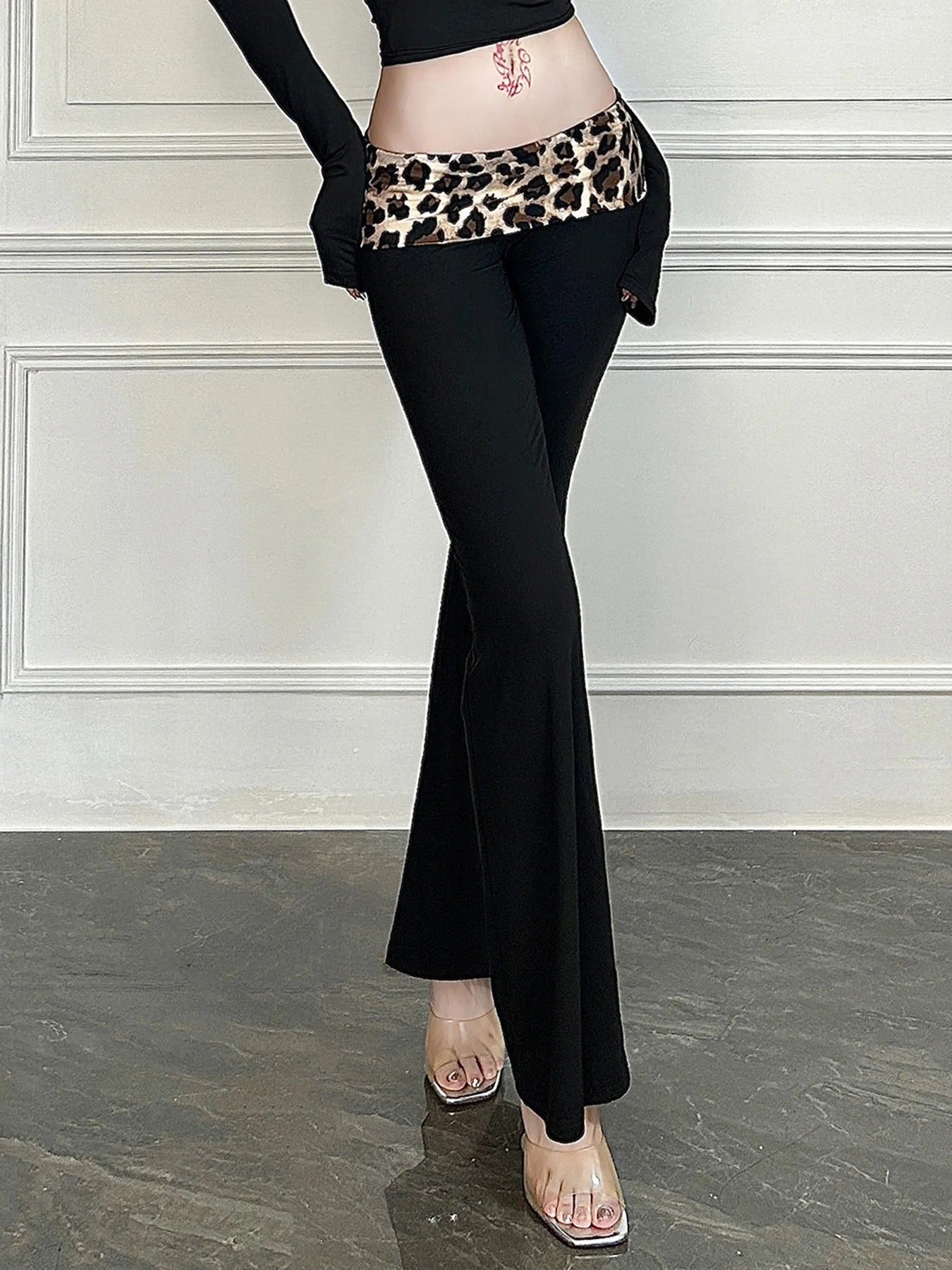 SUCHCUTE Leopard Print Patchwork Skinny Shorts Y2K Aesthetic 2000s Elastic Waist Bottoms Women Fashion Grunge Fairycore Clothes