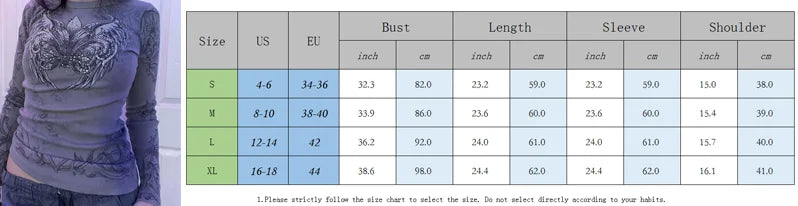 Rhinestone Graphic Print T-shirt Retro Harajuku Fairycore Grunge Slim Fit Pullovers Tees y2k Aesthetic Vintage Gothic Tos Women