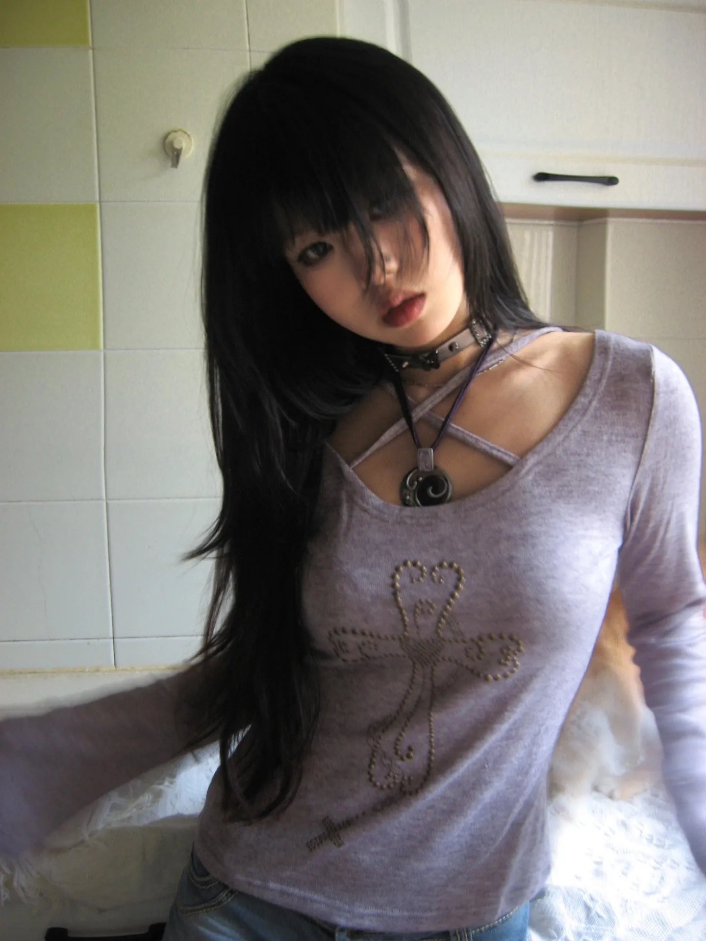 Karrram Japanese Y2k Knitted Tops Grunge Aesthetics Flare Sleeve T-shirts Vintage Harajuku Purple Knitwear American Retro 2000s