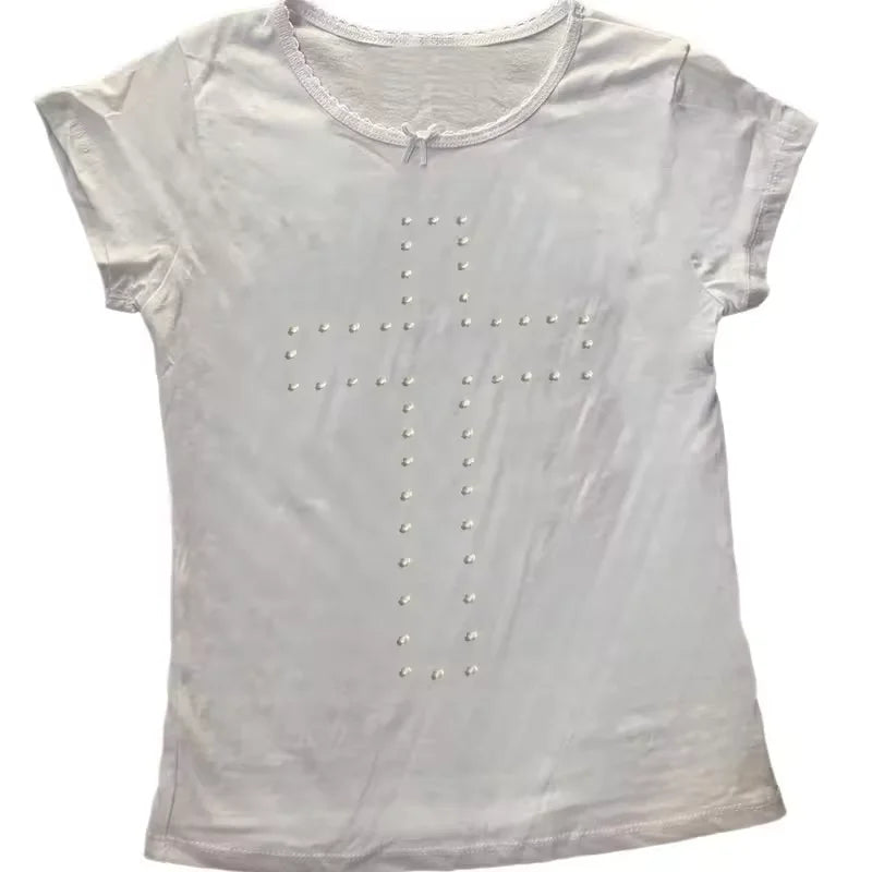 Woman Clothes Vintage Women's 2000s Y2k Tops Corset Emo Summer Aesthetic Women's Blouses Harajuku With RhinestoneCrop Top