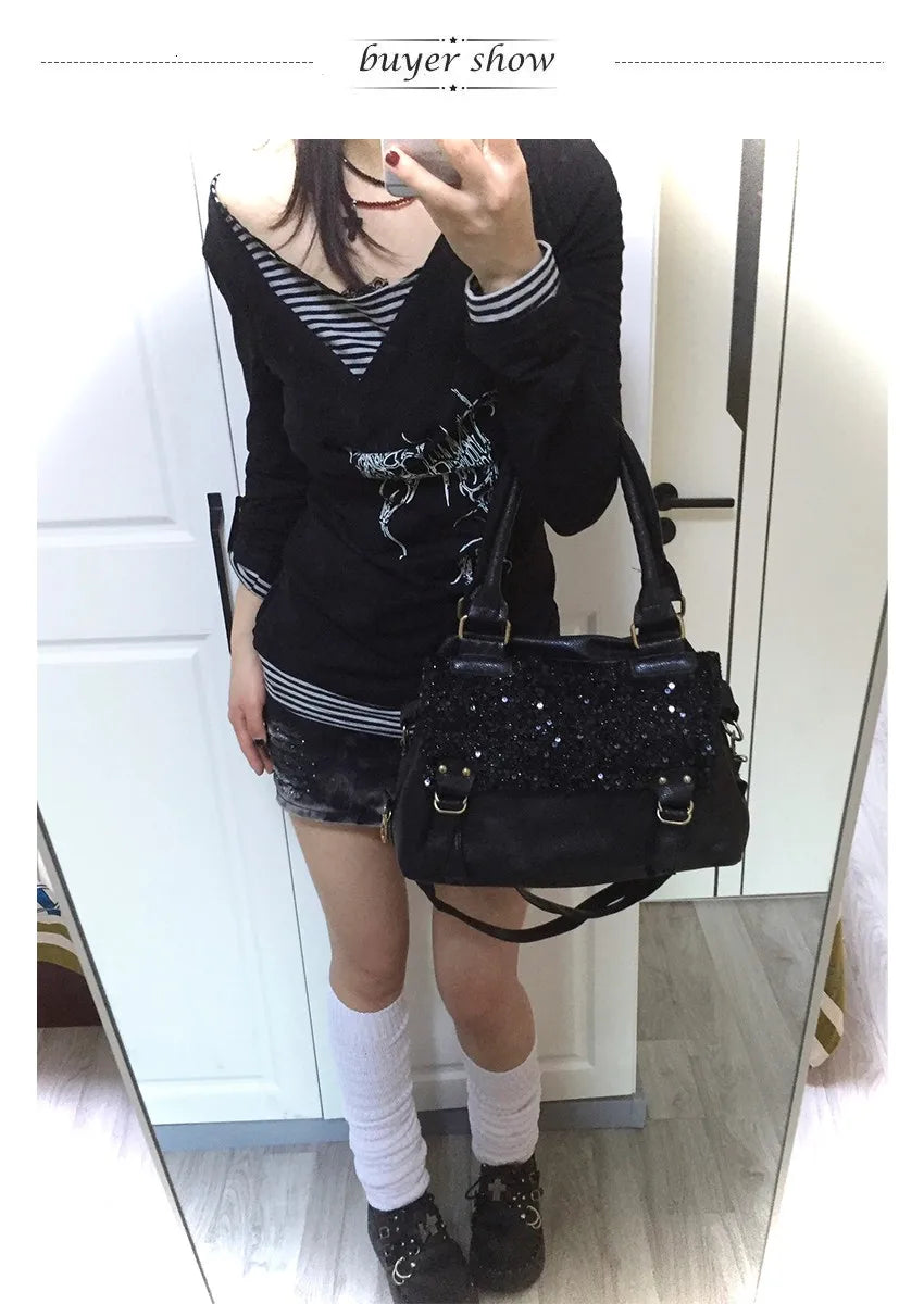 Karrram Japanese Y2k Fake Two-piece Tops Trashy 2000s Tattoo Print T-shirt Grunge Aesthetics Patchwork T Shirts Gothic Vintage