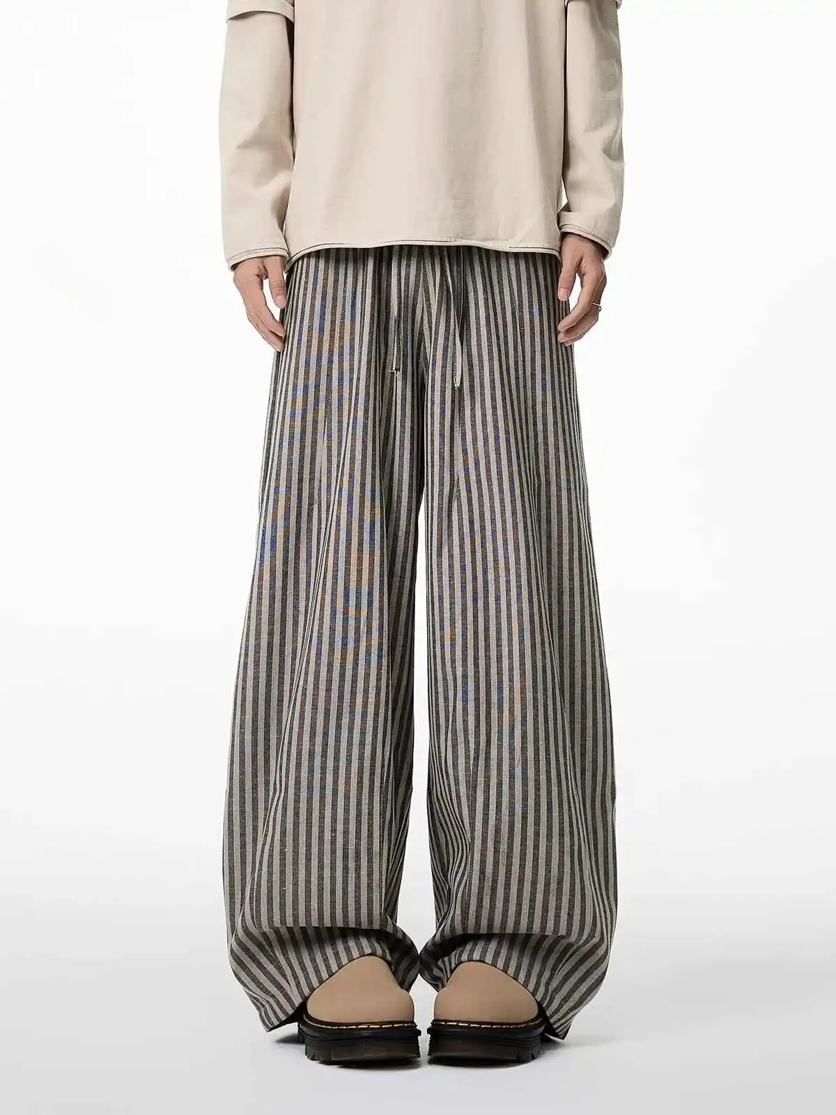 Harajuku Contrast Color Stripe Wide Leg Trousers Vintage Grunge Loose Knitted Casual Pant Y2k Aesthetic Women Straight Pants