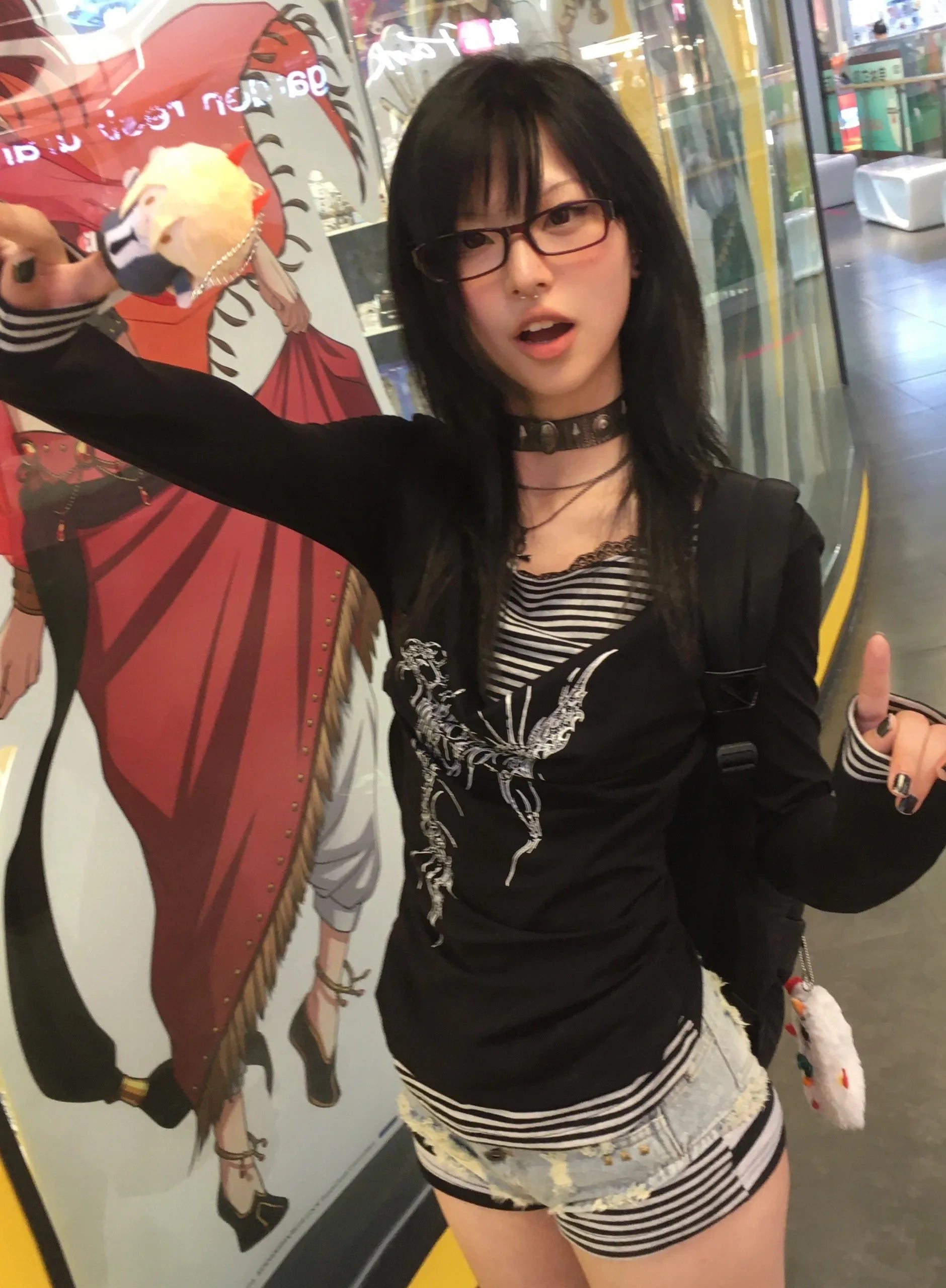 Karrram Japanese Y2k Fake Two-piece Tops Trashy 2000s Tattoo Print T-shirt Grunge Aesthetics Patchwork T Shirts Gothic Vintage