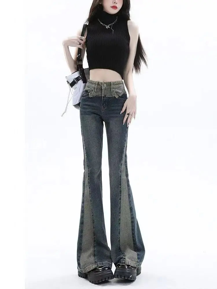American High Street Spicy Girls Low Waist Jeans Women Autumn Vintage Y2k Design Sense Slim Fit Straight Tube Micro Flare Pants