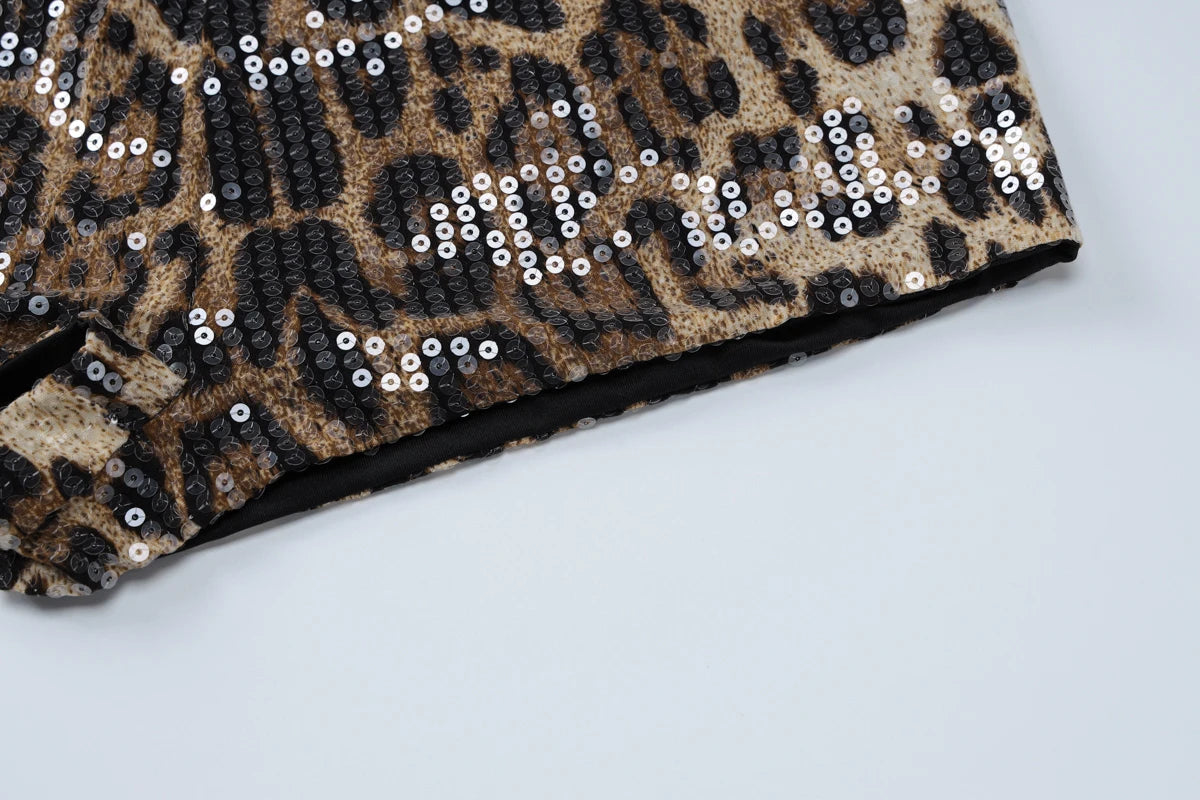 Dulzura Women’S Leopard Sequins Slim Shorts Sexy Casual Clothes For Ladies Party Club Streetwear Autumn Winter