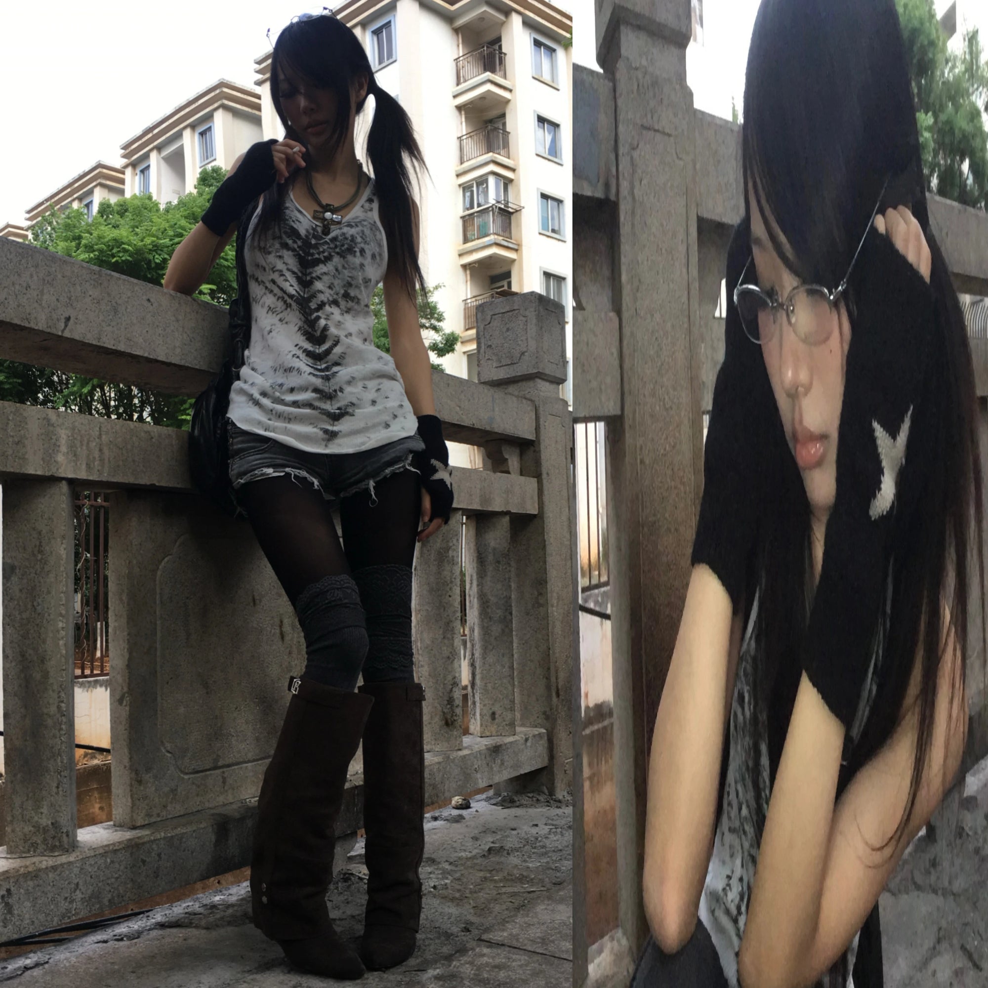 Karrcat Grunge Aesthetics Tie Dye Tank Top Trashy 2000s Style Long Tanktop Japanese Y2k Sleeveless Top Gothic Vintage Streetwear