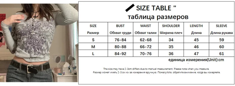 Rhinestone Graphic Print T-shirt Retro Harajuku Fairycore Grunge Slim Fit Pullovers Tees y2k Aesthetic Vintage Gothic Tos Women