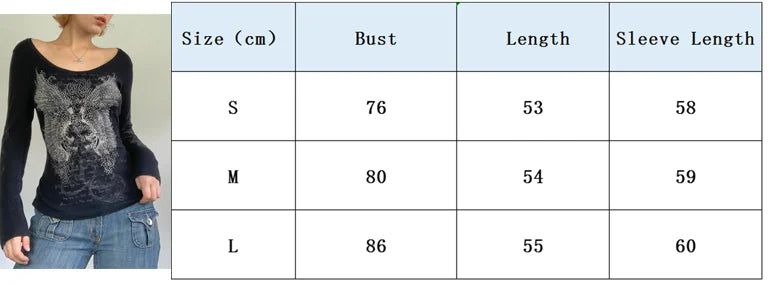 Y2K Grunge Cyber Mall Goth Thermal T-shirt Skulls Graphic Print Long Sleeve Pullovers Tops Women 90s Vintage Aesthetic Tees