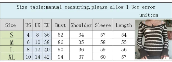 Y2K Grunge Emo 00s Vintage T Shirt Black Grey Striped V Neck Long Sleeve Jumper Tops Chic Women Autumn Retro Mall Goth Tees