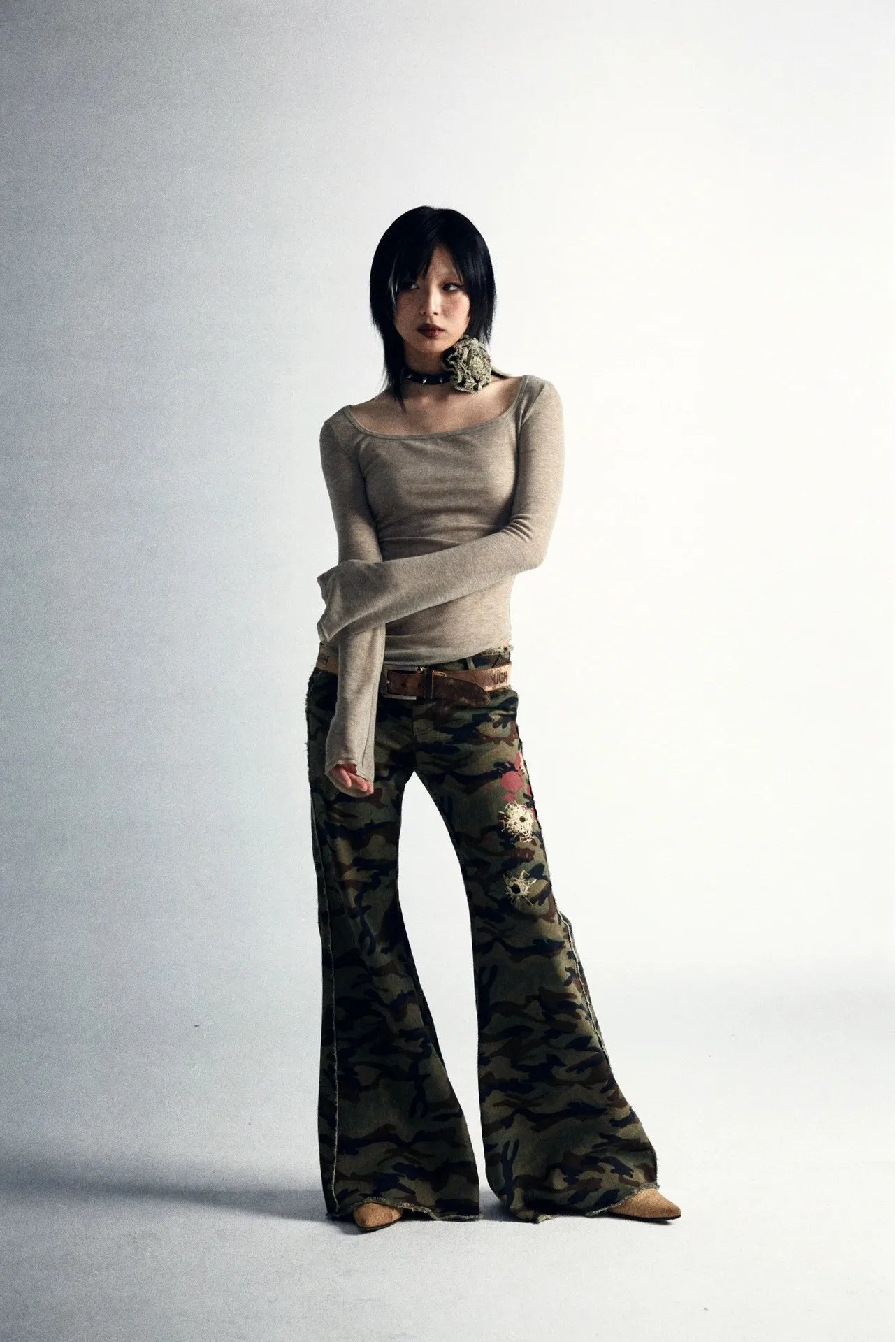 Karrcat Grunge Aesthetics Knitted Tops Vintage Tattoo Print T-shirt Wasteland Punk Irregular Tee Shirt Gothic Y2k Streetwear Alt