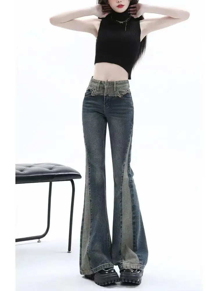American High Street Spicy Girls Low Waist Jeans Women Autumn Vintage Y2k Design Sense Slim Fit Straight Tube Micro Flare Pants