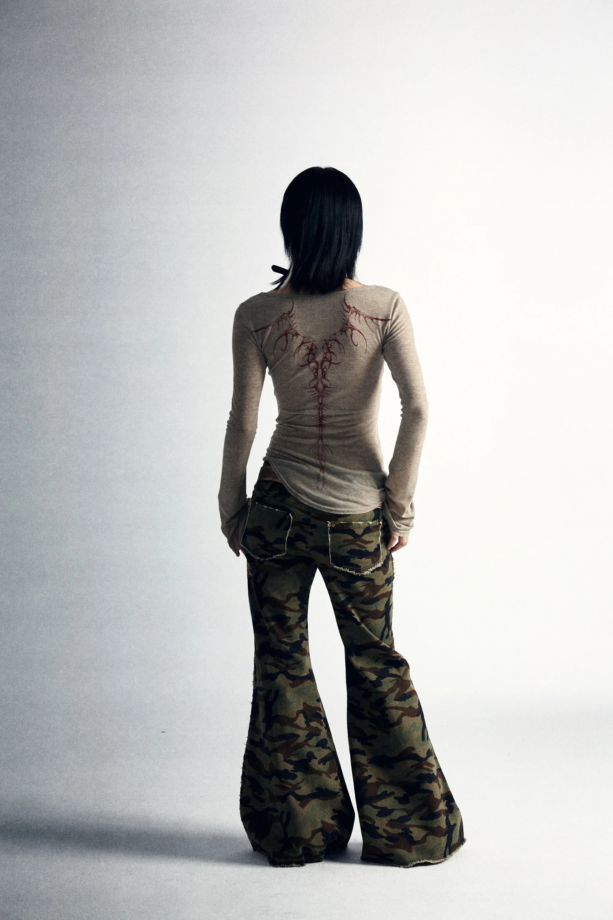 Karrcat Grunge Aesthetics Knitted Tops Vintage Tattoo Print T-shirt Wasteland Punk Irregular Tee Shirt Gothic Y2k Streetwear Alt