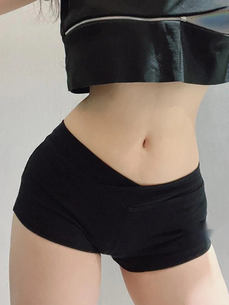 WOMENGAGA Simple Black Dance Fitness Running Ultra Short Sports Casual Shorts Female Summer Tight Low Waist Sexy Korean US8F