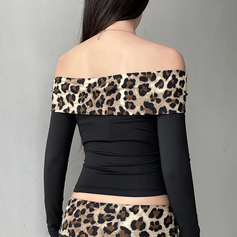 SUCHCUTE Leopard Print Patchwork Skinny Shorts Y2K Aesthetic 2000s Elastic Waist Bottoms Women Fashion Grunge Fairycore Clothes