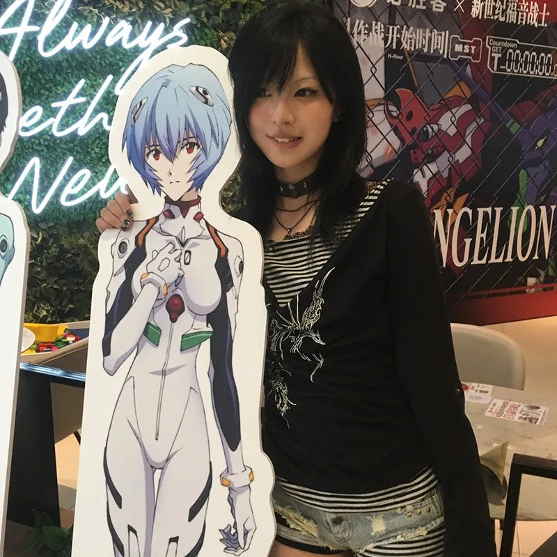 Karrram Japanese Y2k Fake Two-piece Tops Trashy 2000s Tattoo Print T-shirt Grunge Aesthetics Patchwork T Shirts Gothic Vintage