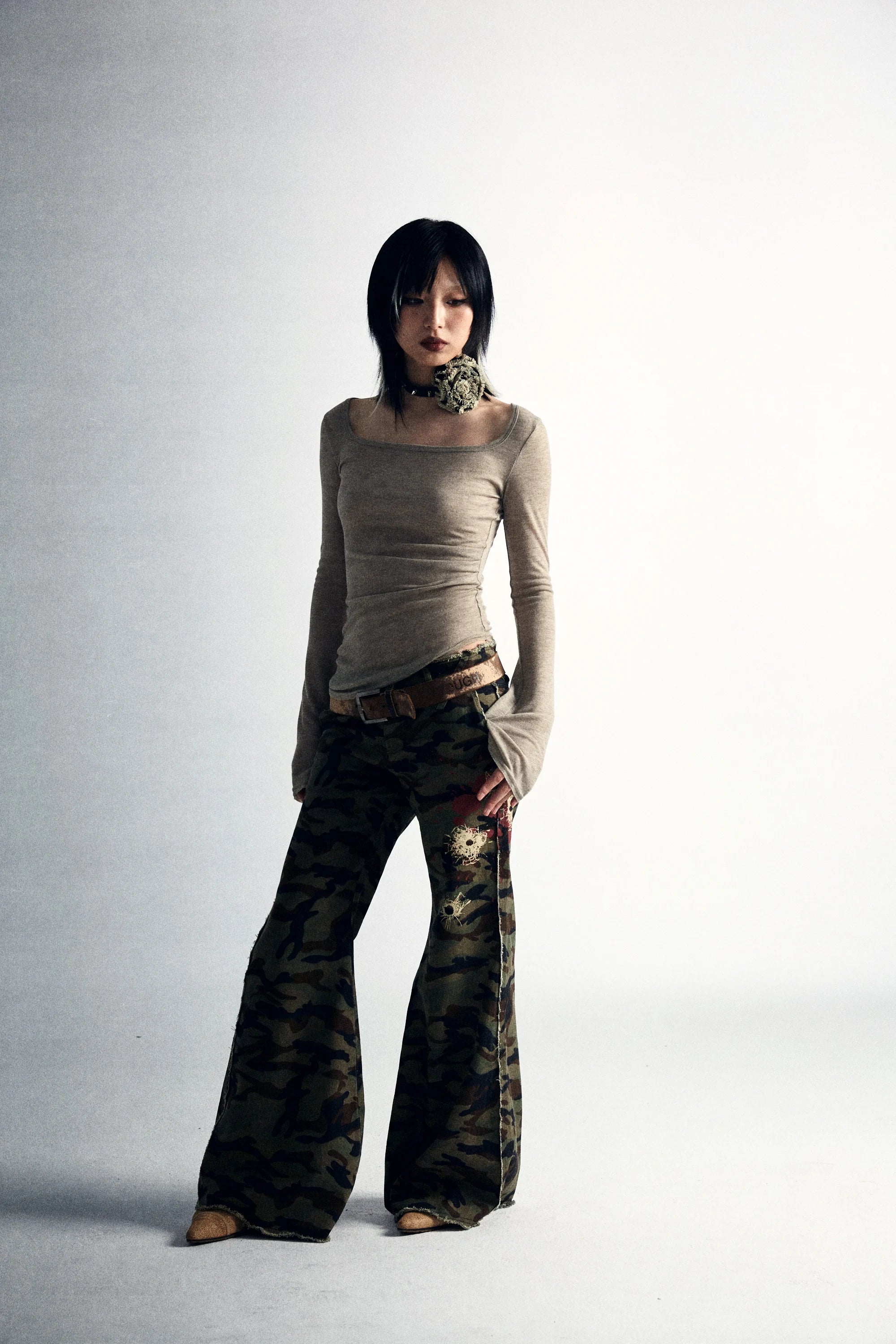 Karrcat Grunge Aesthetics Knitted Tops Vintage Tattoo Print T-shirt Wasteland Punk Irregular Tee Shirt Gothic Y2k Streetwear Alt