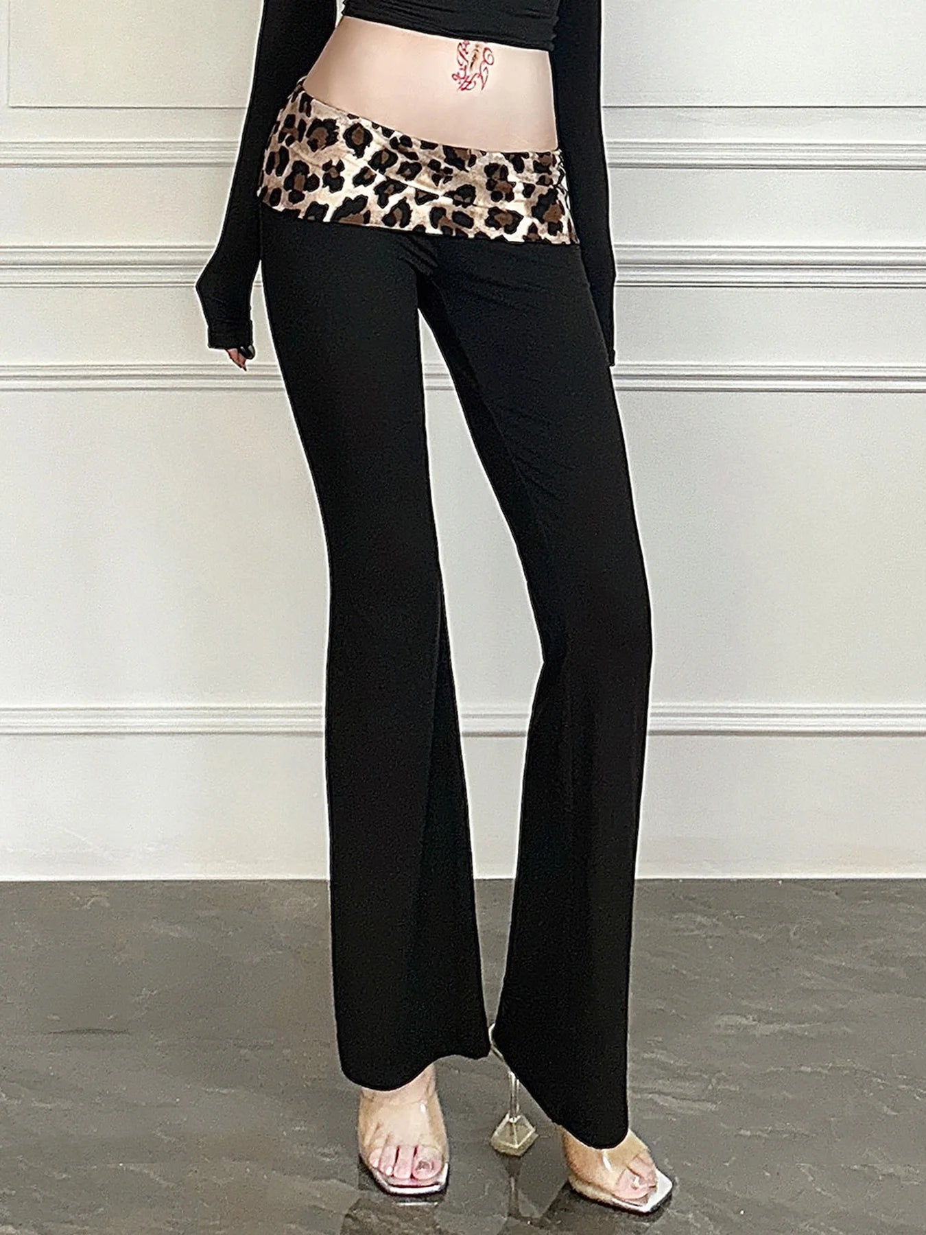 SUCHCUTE Leopard Print Patchwork Skinny Shorts Y2K Aesthetic 2000s Elastic Waist Bottoms Women Fashion Grunge Fairycore Clothes