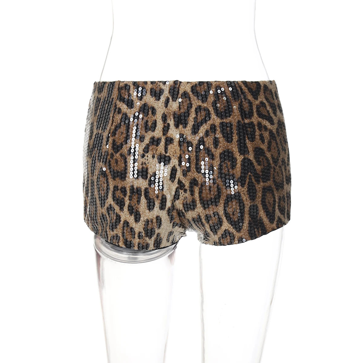 Dulzura Women’S Leopard Sequins Slim Shorts Sexy Casual Clothes For Ladies Party Club Streetwear Autumn Winter