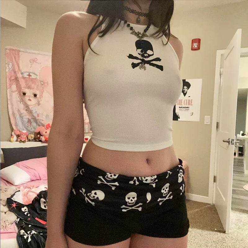 American Beach Punk Pattern Shorts Fitness Training Shorts Summer Women's Jogging Leisure Color blocked Comfortable Shorts Y2