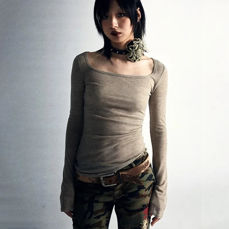 Karrcat Grunge Aesthetics Knitted Tops Vintage Tattoo Print T-shirt Wasteland Punk Irregular Tee Shirt Gothic Y2k Streetwear Alt