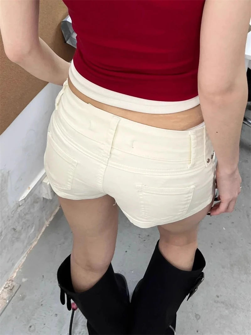Women's White Denim Shorts Y2k Jeans Short Pants Harajuku Aesthetic Vintage Low Waist Cowboy Shorts 2000s Trashy Clothes Summer